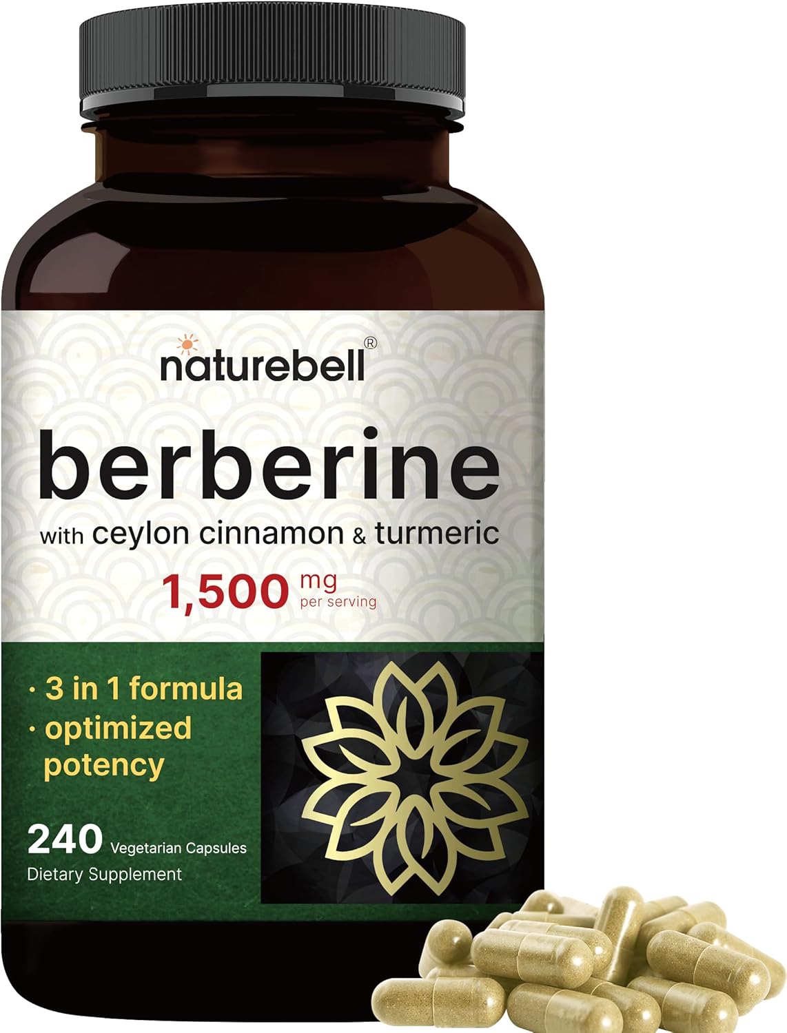 NatureBell Berberine 1500mg with Ceylon Cinnamon and Turmeric Root capsules